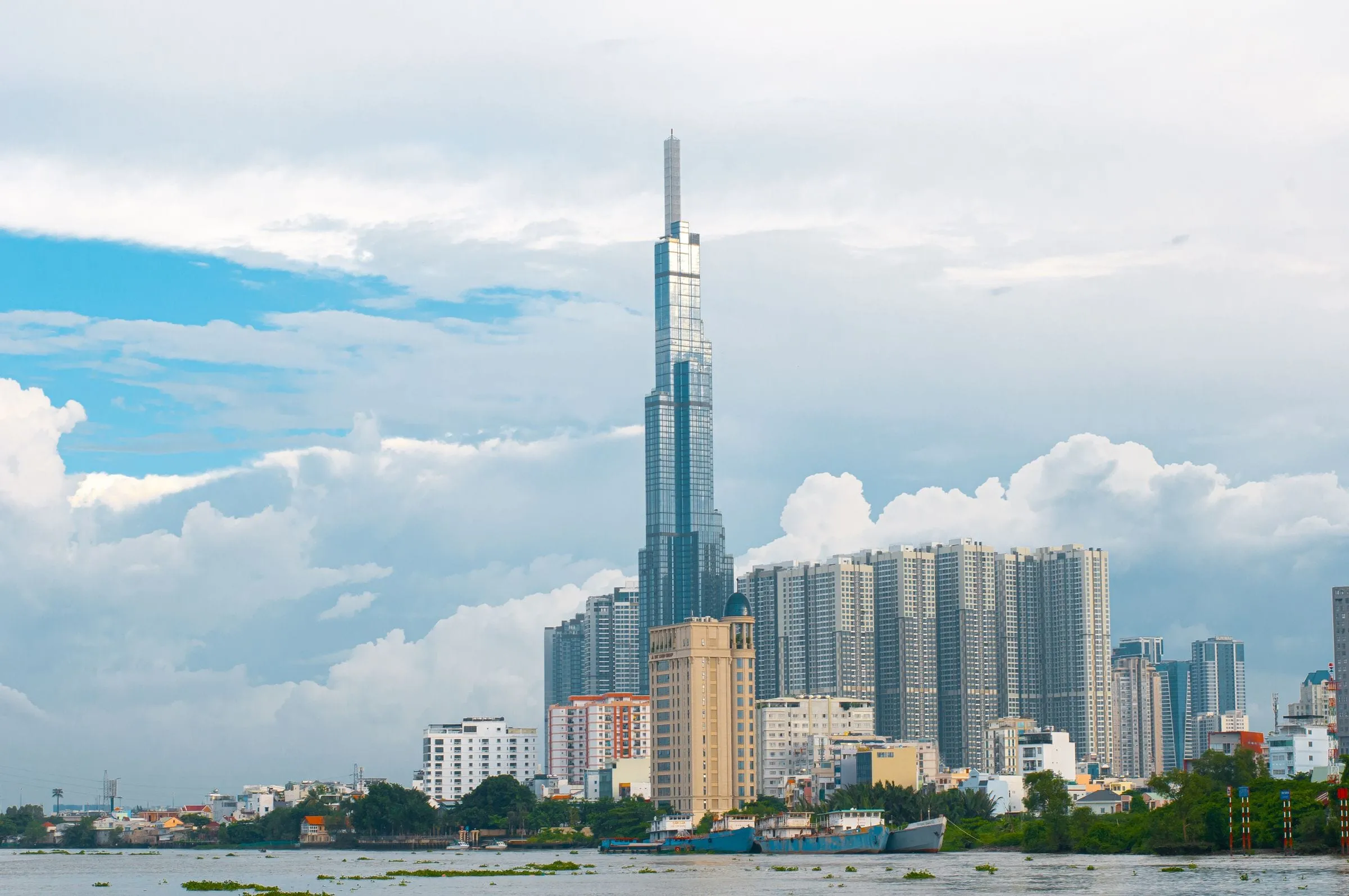 Landmark 81 and surrounding high-rises beside the Saigon River, Ho Chi Minh City
