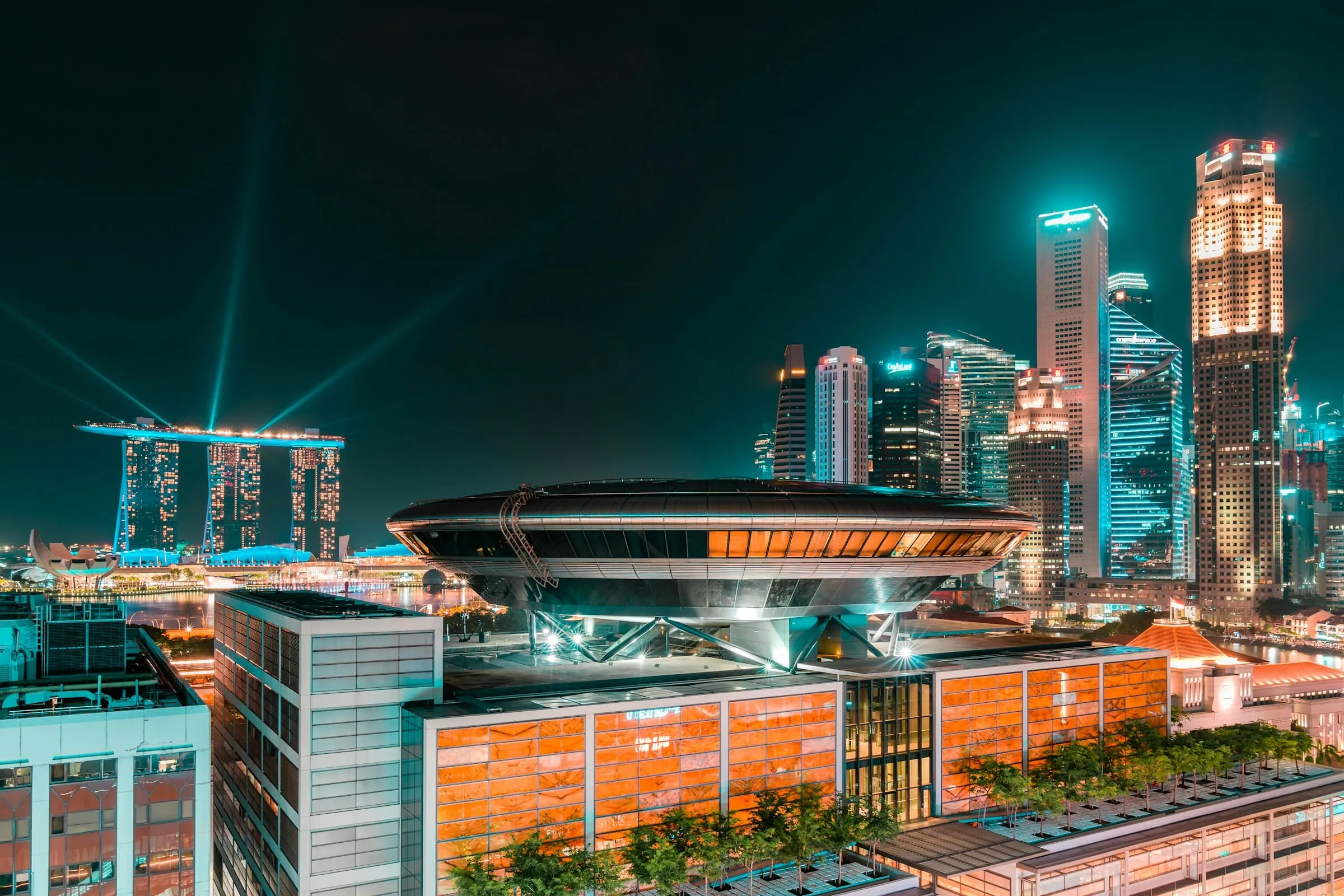 Singapore's Supreme Court, Marina Bay Sands and the Downtown Core at night